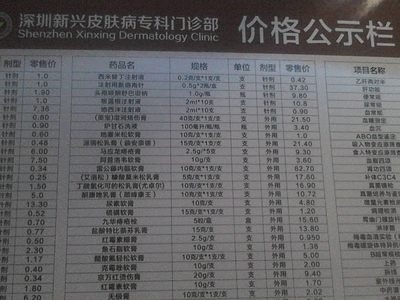 深圳新兴医院价格公示牌